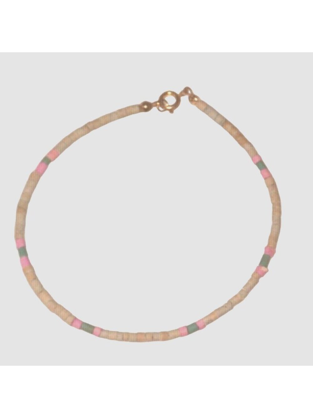 Anklet Bracelet Pink Tan Blue beads Summer Beachy 10 inch